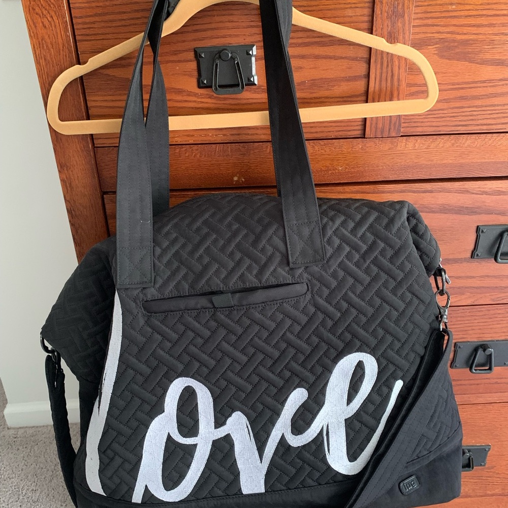 Lug Black Quilted Tote with White Design